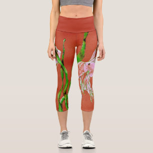 Tropical Fantail Fish Watercolor Red Orange Capri Leggings