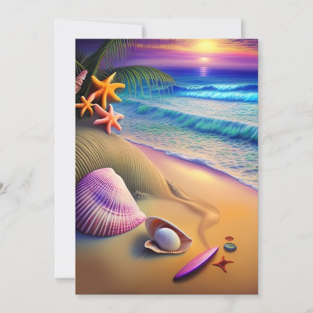 Tropical Fantasy Beach Sunset Holiday Card (Front)
