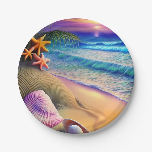 Tropical Fantasy Beach Sunset Paper Plate (Front)