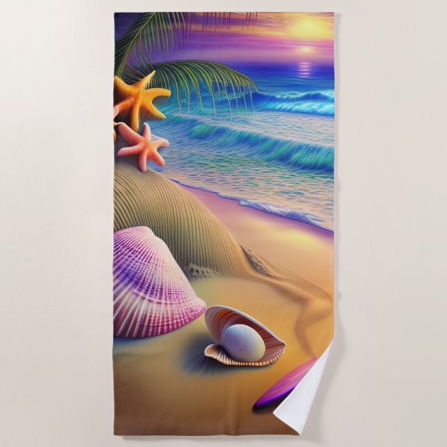Tropical Fantasy Beach Sunset Towel (Front)