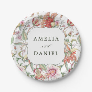 Tropical Fantasy Boho Floral Pattern Wedding Paper Plate