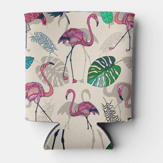 Tropical Fantasy: Flamingo Leaf Pattern Can Cooler (Front)