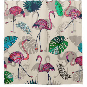 Tropical Fantasy: Flamingo Leaf Pattern Shower Curtain