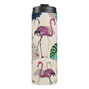Tropical Fantasy: Flamingo Leaf Pattern Thermal Tumbler