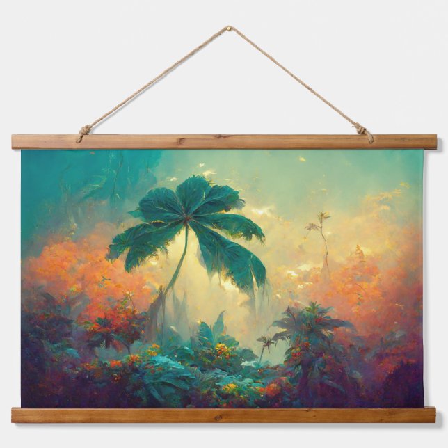 Tropical Fantasy Palm Tree Jungle Hanging Tapestry (Front)
