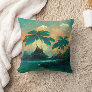 Tropical Fantasy Sea & Palm Trees Cushion