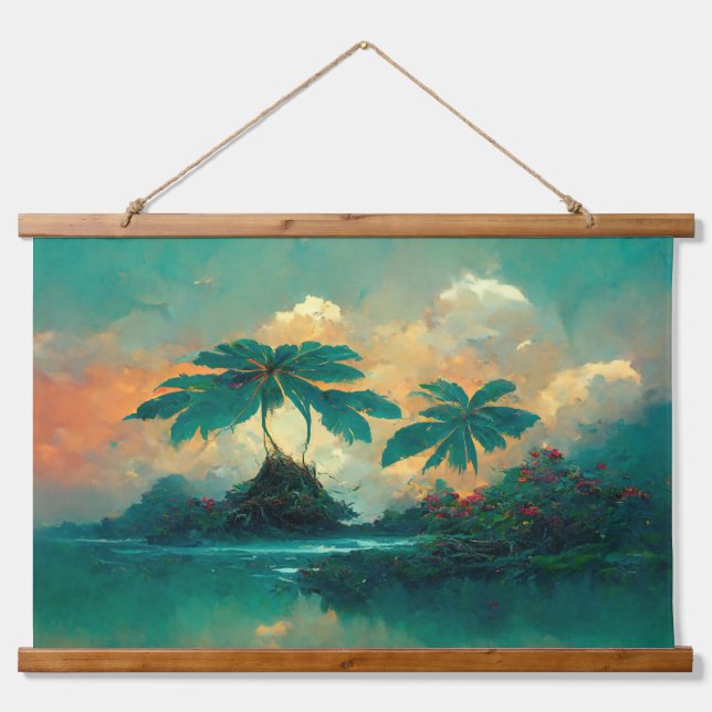 Tropical Fantasy Sea & Palm Trees Hanging Tapestry (Front)