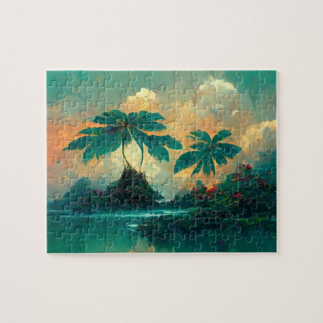 Tropical Fantasy Sea & Palm Trees Jigsaw Puzzle (Horizontal)