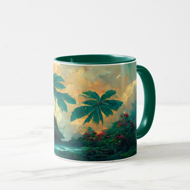 Tropical Fantasy Sea & Palm Trees Mug (Front Right)