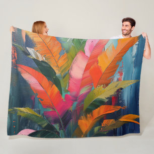 Tropical Feathers – Vibrant Botanical Abstraction Fleece Blanket