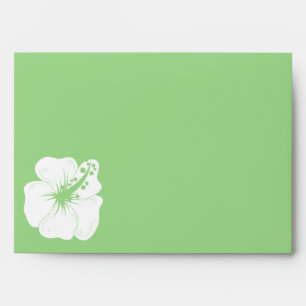 Tropical Feijoa Green and White Hibiscus Wedding Envelopes