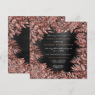 Tropical Fern Leafs Framed Rose Gold Copper Black Invitation