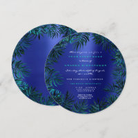 Tropical Fern Leafs Framed Teal Aquatic Indigo Blu