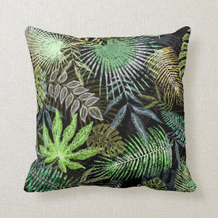 Tropical Ferns in Shades of Green Cushion
