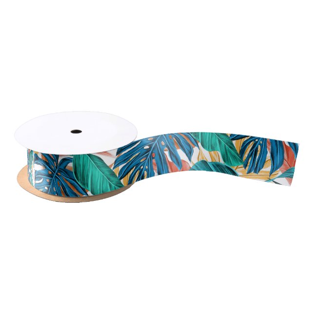 TROPICAL FERNS PATTERN SATIN RIBBON (Spool)