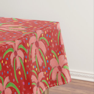 Tropical Fiesta Flowers on Red Tablecloth