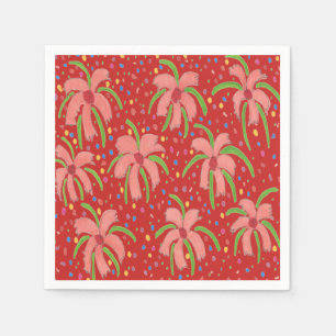 Tropical Fiesta Flowers Red Paper Napkins