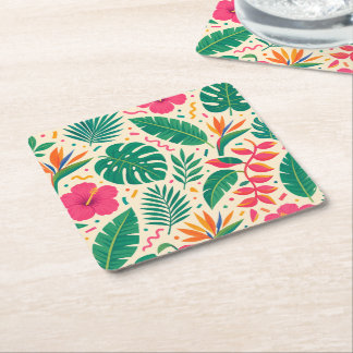 Tropical Fiesta Pattern Square Paper Coaster