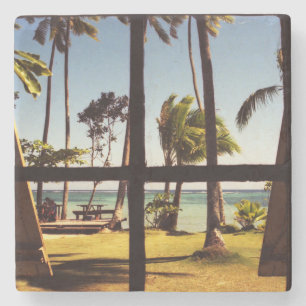 Tropical Fiji Beach Scene coastercn Stone Coaster