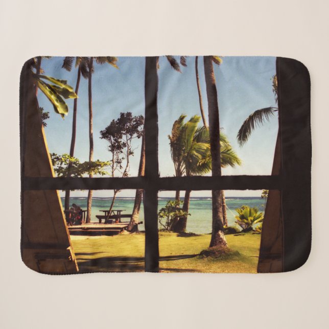 Tropical Fiji Beach Scene sba Sherpa Blanket (Front (Horizontal))