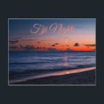 Tropical Fiji Night Beach Postcard<br><div class="desc">Ah, those tropical nights on the islands of Fiji. The sun has set on the horizon in a brilliant blood orange colour, a small crescent moon appears in the sky with stars as the night sets in. I could imagine walking on the soft sandy island beach with a warm breeze...</div>