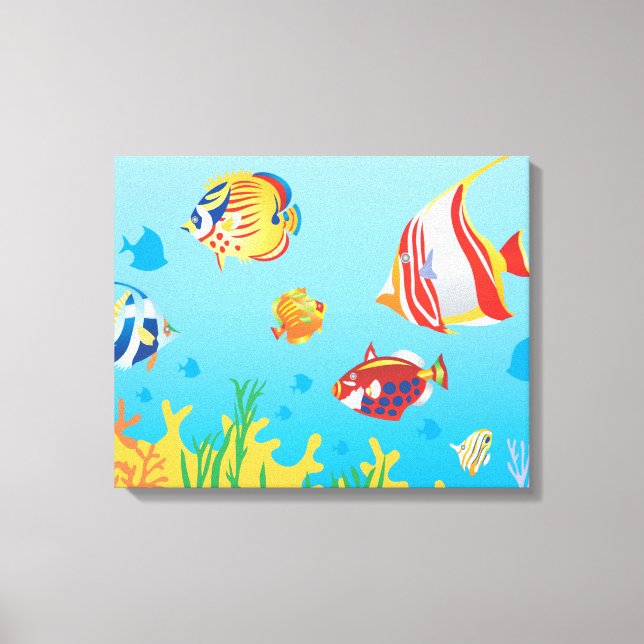 Tropical fish Aquarium 3 Panel art Canvas Print (Front)
