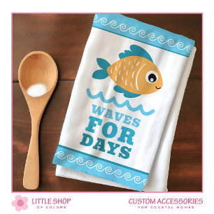 Tropical Fish Beach Waves for Days Customisable Tea Towel