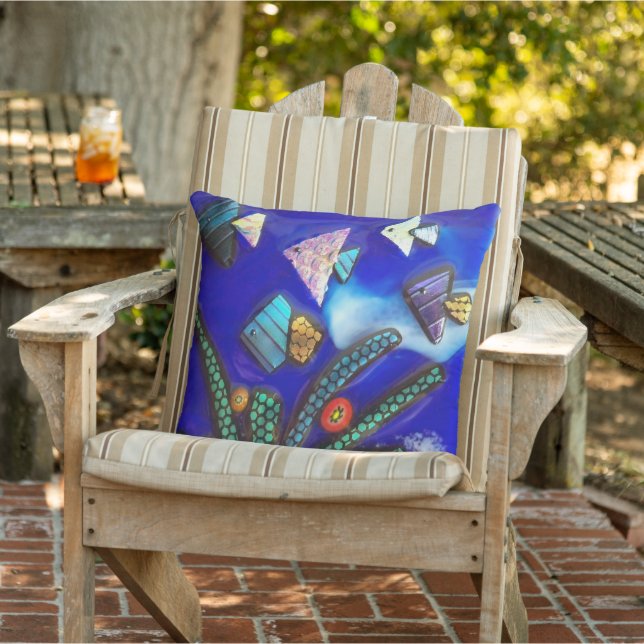 Tropical Fish Blue Dichroic Fused Glass Mosaic Art Cushion (Chair)