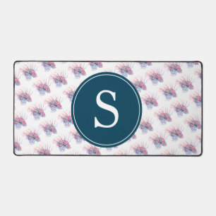 Tropical Fish Blue Monogram Dorm Decor Desk Mat