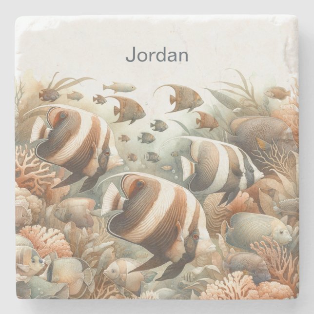 Tropical Fish Coaster, Personalised  Stone Coaster (Front)