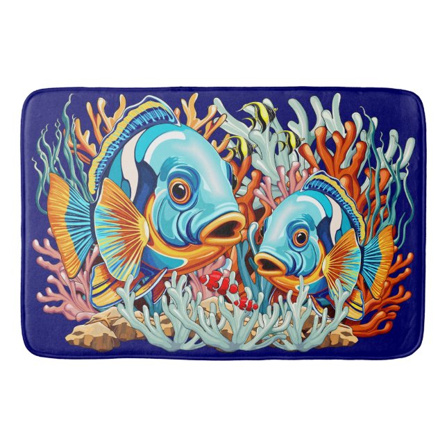 Tropical Fish Colorful Summer Vibes Bath Mat (Front)