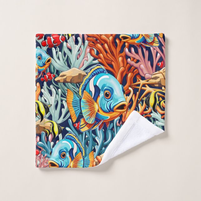 Tropical Fish Colorful Summer Vibes Bath Towel Set (Wash Cloth)