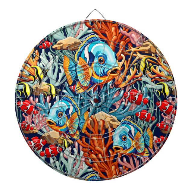 Tropical Fish Colorful Summer Vibes Dartboard (Front)