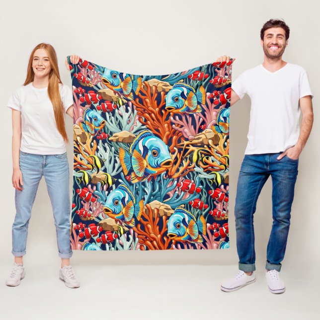 Tropical Fish Colorful Summer Vibes Fleece Blanket (In Situ)