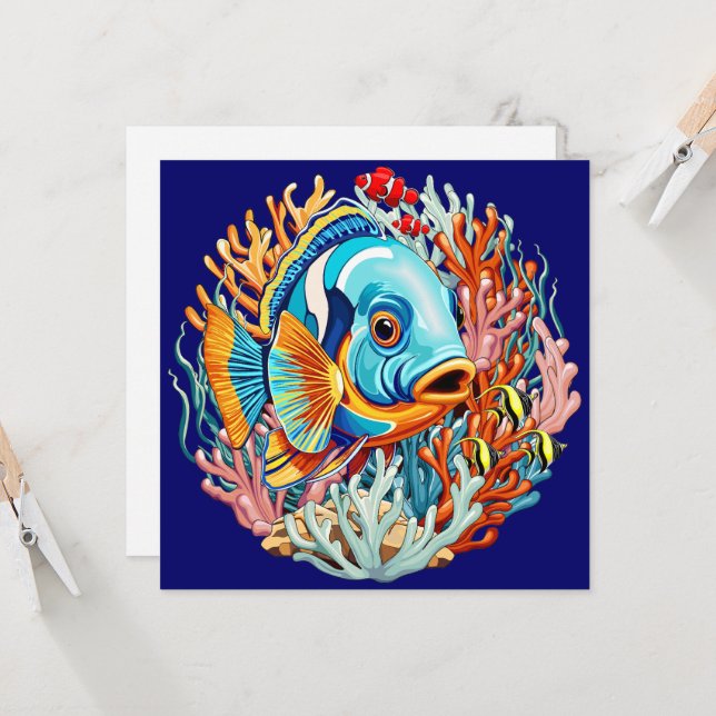Tropical Fish Colorful Summer Vibes Invitation (Front/Back In Situ)