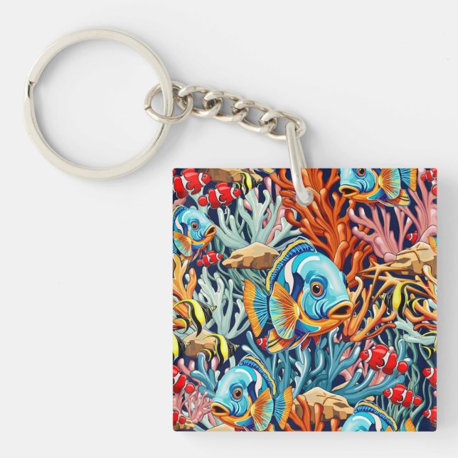 Tropical Fish Colorful Summer Vibes Key Ring (Front)