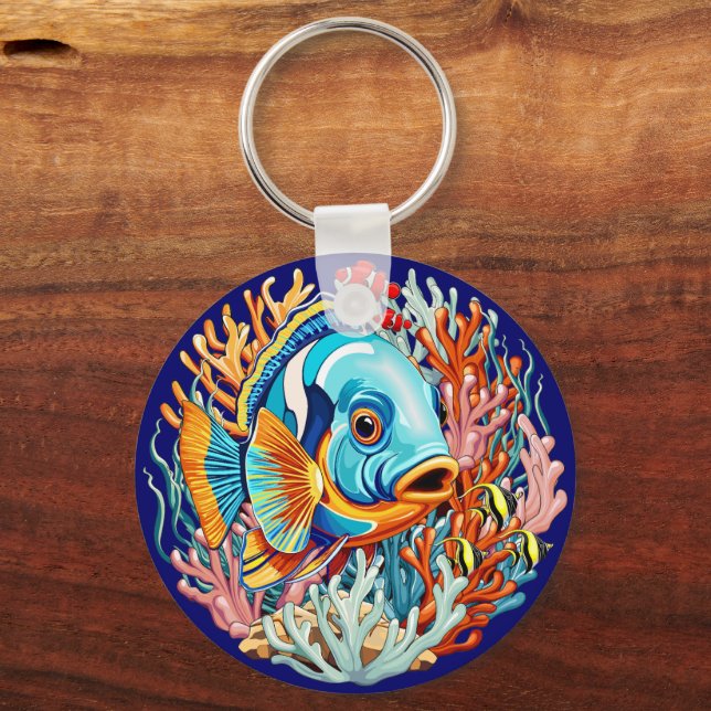 Tropical Fish Colorful Summer Vibes Key Ring (Front)