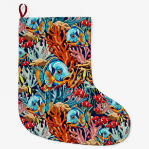 Tropical Fish Colorful Summer Vibes Large Christmas Stocking