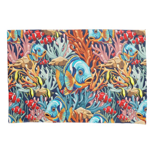 Tropical Fish Colorful Summer Vibes Pillowcase (Front)