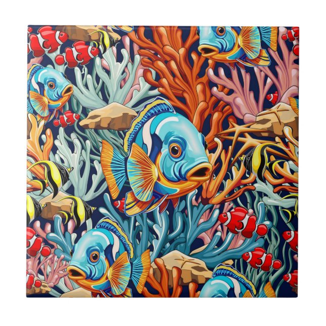 Tropical Fish Colorful Summer Vibes Tile (Front)