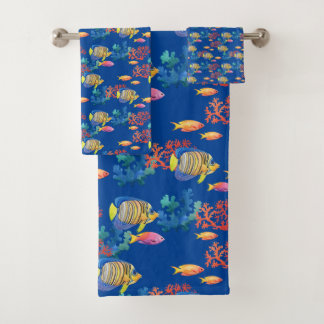 Tropical Fish & Coral on Blue Bath Towel Set