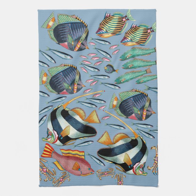 Tropical Fish Coral Reef Tea Towel (Vertical)