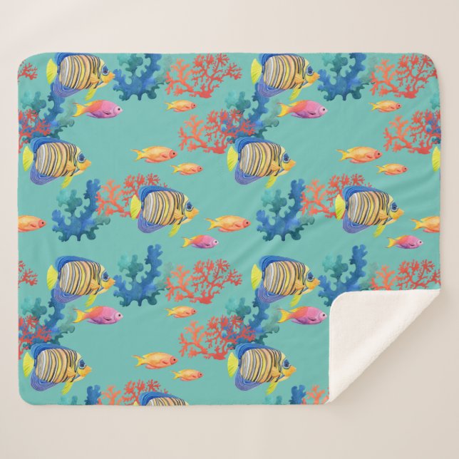 Tropical Fish & Coral Sherpa Blanket (Front (Horizontal))