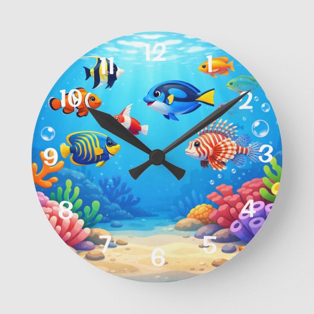 Tropical Fish Fishbowl  Round Clock (Front)