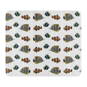 Tropical Fish Frenzy Glass Cutting Board