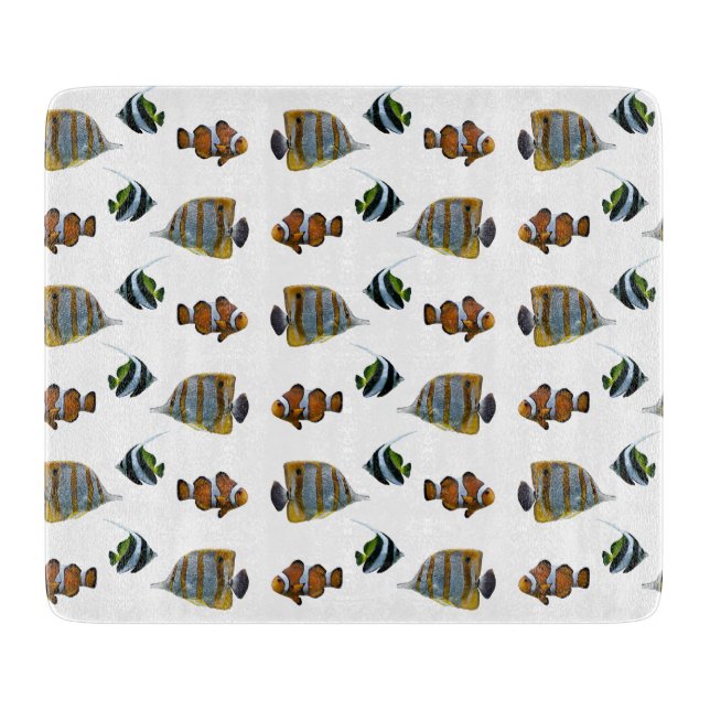 Tropical Fish Frenzy Glass Cutting Board (Front)
