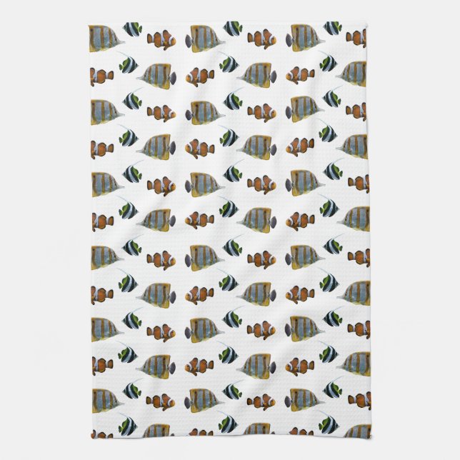 Tropical Fish Frenzy Kitchen Towel (choose colour) (Vertical)