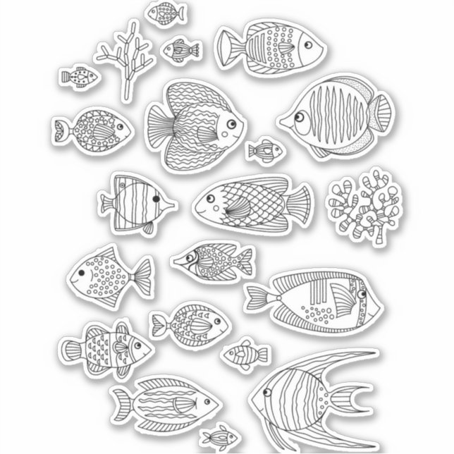 Tropical Fish Line Art Drawing Sticker (Front)