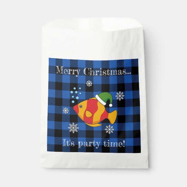 Tropical Fish on Blue Buffalo Pattern | Add Text Favour Bags (Front)