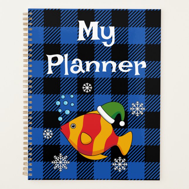Tropical Fish on Blue Buffalo Pattern | Add Text Planner (Front)